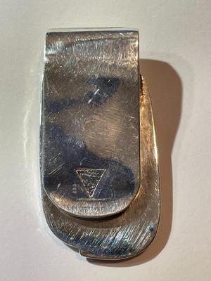 Vintage Designer Picasso Style Double Face Solid Sterling Silver Money Clip in Good Preowned Condition.