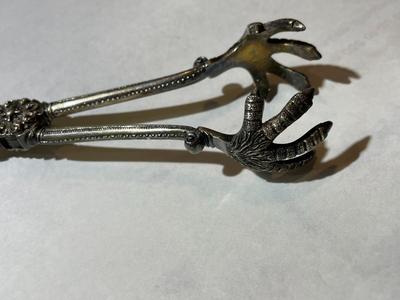 Vintage/Antique Silver-Plated Ornate Claw Ice/Sugar Tong Utensil w/Nice Detail as Pictured.