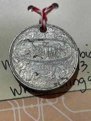 1893 Columbian Exposition Souvenir Medal Token Wm Deering & Co Chicago Aluminum 1 1/8" Diameter Holed for Pendant