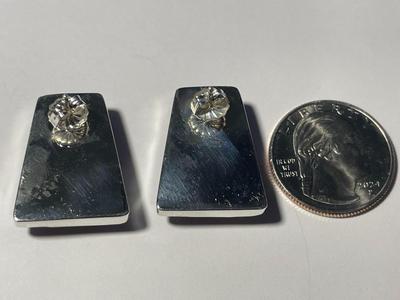 New Never Worn Sterling Silver Brownish Color Encased Onyx Stone Earrings as Pictured. FREE DOMESTIC SHIPPING.