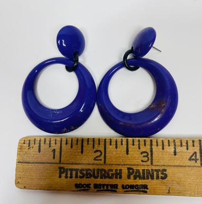 Vintage Jewelry Lot of Pierced ear earrings 5 pairs - hoop dangler - bold colors