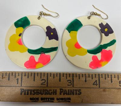 Vintage Jewelry Lot of Pierced ear earrings 5 pairs - hoop dangler - bold colors
