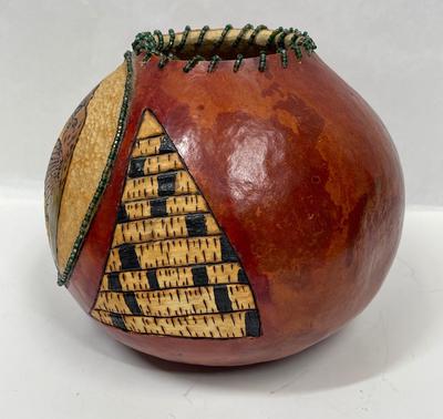 Hand Crafted Hummingbird Art Decorated Gourd by Bobbie