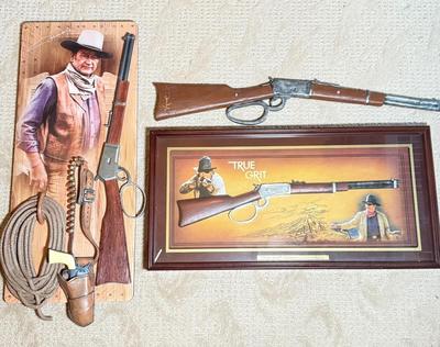 LOT 46L: 2013 Bradford Exchange "True Grit" Commemorative Rifle A0011, 2019 John Wayne: Western Icon Masterpiece Wall Decor...