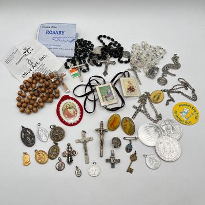 LOT 161J: Collection of Religious Items - Rosaries and More