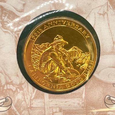 LOT 163J: California Gold Rush Commemorative Gold-Plated Silver Medal and Postal Cover, American Buffalo Coin and Stamp Set, and First...