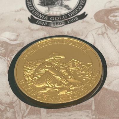 LOT 163J: California Gold Rush Commemorative Gold-Plated Silver Medal and Postal Cover, American Buffalo Coin and Stamp Set, and First...