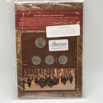 LOT 163J: California Gold Rush Commemorative Gold-Plated Silver Medal and Postal Cover, American Buffalo Coin and Stamp Set, and First...