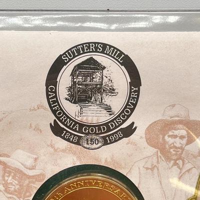 LOT 163J: California Gold Rush Commemorative Gold-Plated Silver Medal and Postal Cover, American Buffalo Coin and Stamp Set, and First...
