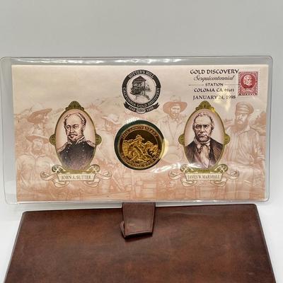 LOT 163J: California Gold Rush Commemorative Gold-Plated Silver Medal and Postal Cover, American Buffalo Coin and Stamp Set, and First...