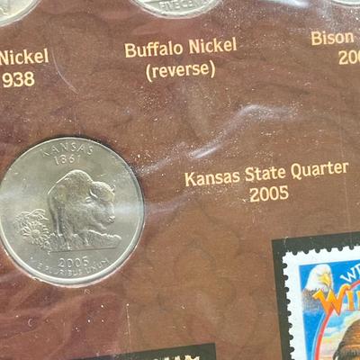 LOT 163J: California Gold Rush Commemorative Gold-Plated Silver Medal and Postal Cover, American Buffalo Coin and Stamp Set, and First...