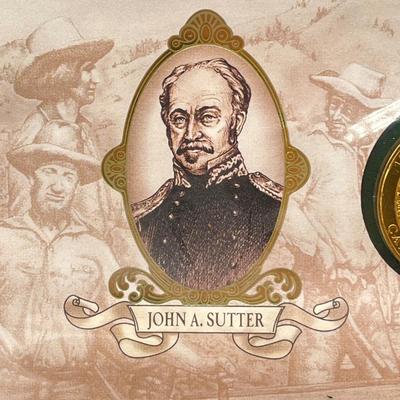 LOT 163J: California Gold Rush Commemorative Gold-Plated Silver Medal and Postal Cover, American Buffalo Coin and Stamp Set, and First...