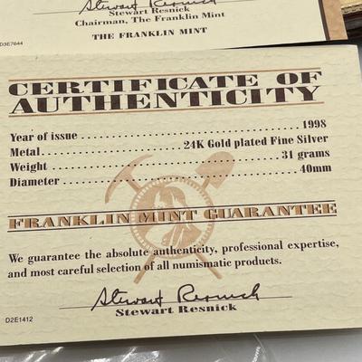 LOT 163J: California Gold Rush Commemorative Gold-Plated Silver Medal and Postal Cover, American Buffalo Coin and Stamp Set, and First...