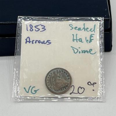 LOT 165J: 1853 Seated Liberty with Arrows Silver Dime U.S. Coin