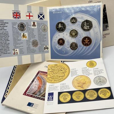 LOT 169J: Five United Kingdom Brilliant Uncirculated Coin Sets - 1984, 1986, 1989-'91