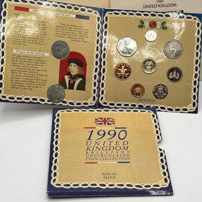 LOT 169J: Five United Kingdom Brilliant Uncirculated Coin Sets - 1984, 1986, 1989-'91