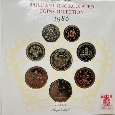 LOT 169J: Five United Kingdom Brilliant Uncirculated Coin Sets - 1984, 1986, 1989-'91