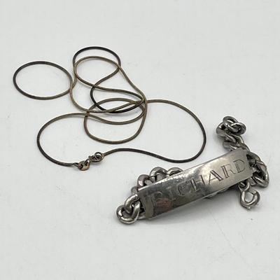 LOT 171J: Sterling Silver Lot - Elco 8" ID Bracelet - 51.3 grams, and 24" Necklace - 5.2 grams