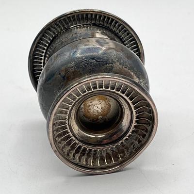 LOT 172J: Silver Lot - Fisher Sterling Candle Holder - 28 grams, and Judaica Souvenir Leaf Spoon - .835 Silver - 13.6 grams