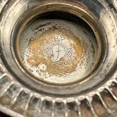 LOT 172J: Silver Lot - Fisher Sterling Candle Holder - 28 grams, and Judaica Souvenir Leaf Spoon - .835 Silver - 13.6 grams