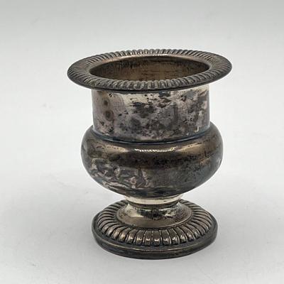 LOT 172J: Silver Lot - Fisher Sterling Candle Holder - 28 grams, and Judaica Souvenir Leaf Spoon - .835 Silver - 13.6 grams