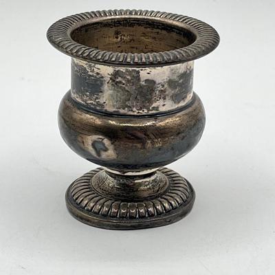 LOT 172J: Silver Lot - Fisher Sterling Candle Holder - 28 grams, and Judaica Souvenir Leaf Spoon - .835 Silver - 13.6 grams