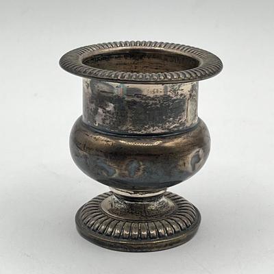 LOT 172J: Silver Lot - Fisher Sterling Candle Holder - 28 grams, and Judaica Souvenir Leaf Spoon - .835 Silver - 13.6 grams