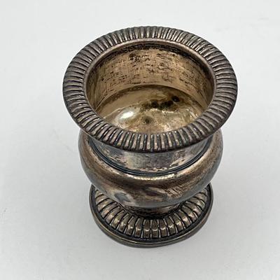 LOT 172J: Silver Lot - Fisher Sterling Candle Holder - 28 grams, and Judaica Souvenir Leaf Spoon - .835 Silver - 13.6 grams