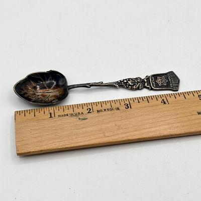 LOT 172J: Silver Lot - Fisher Sterling Candle Holder - 28 grams, and Judaica Souvenir Leaf Spoon - .835 Silver - 13.6 grams
