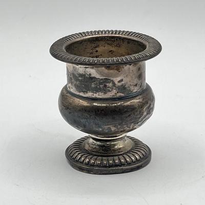 LOT 172J: Silver Lot - Fisher Sterling Candle Holder - 28 grams, and Judaica Souvenir Leaf Spoon - .835 Silver - 13.6 grams