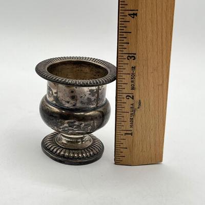 LOT 172J: Silver Lot - Fisher Sterling Candle Holder - 28 grams, and Judaica Souvenir Leaf Spoon - .835 Silver - 13.6 grams