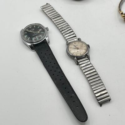 LOT 175J: Big Watch / Watch Part Lot for Parts or Repair - LeJour 17-Jewel Diving Watch, Waltham Pocket Watches and More