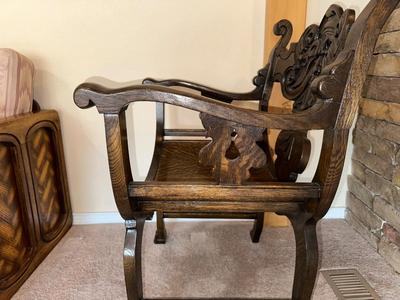 ANTIQUE CARVED ARM CHAIR FIT FOR THE KING OR QUEEN IN YOUR HOME