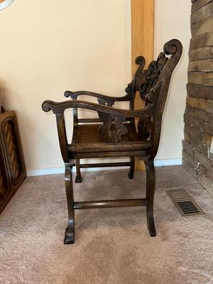 ANTIQUE CARVED ARM CHAIR FIT FOR THE KING OR QUEEN IN YOUR HOME
