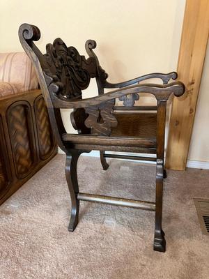 ANTIQUE CARVED ARM CHAIR FIT FOR THE KING OR QUEEN IN YOUR HOME