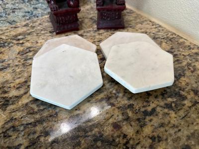 Chinese Figurine/Bookends and marble coasters