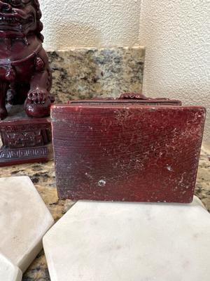 Chinese Figurine/Bookends and marble coasters