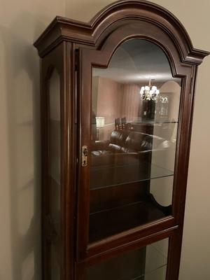 Curio cabinet. 28”w x 13.5d x 73.5h