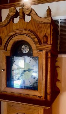 WORKING TRIPLE CHIME TEMPUS FUGIT GRANDFATHER CLOCK HAND CRAFTED IN BOULDER, CO.