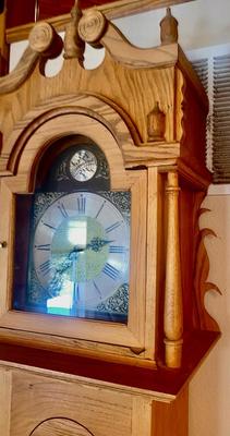 WORKING TRIPLE CHIME TEMPUS FUGIT GRANDFATHER CLOCK HAND CRAFTED IN BOULDER, CO.