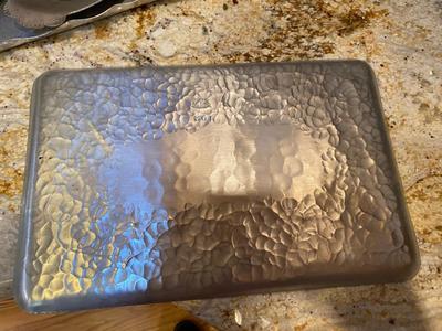 HAMMERED ALUMINUM AND GLASS SERVING PIECES
