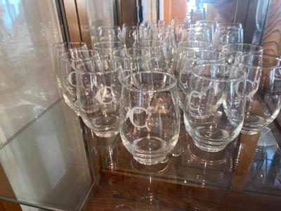 MONOGRAMMED ETCHED WITH THE LETTER “C” COCKTAIL GLASSES
