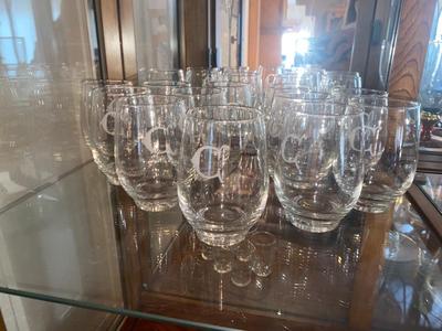 MONOGRAMMED ETCHED WITH THE LETTER “C” COCKTAIL GLASSES