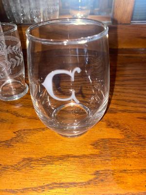MONOGRAMMED ETCHED WITH THE LETTER “C” COCKTAIL GLASSES