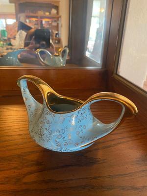 PEARL CHINA SUGAR AND CREAM SET HAND DECORATED WITH 22 KARAT GOLD