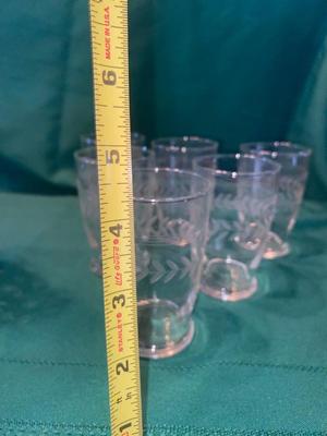 BEAUTIFUL LEAD CRYSTAL PITCHER, WINE GLASSES AND ETCHED JUICE GLASSES