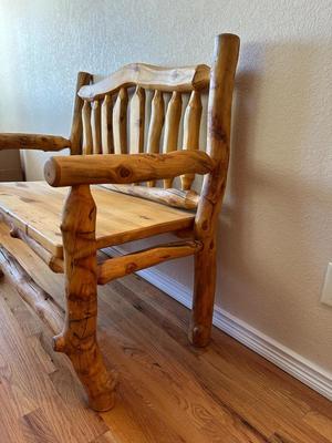 BEAUTIFUL LOG BENCH WITH BACK AND ARMS