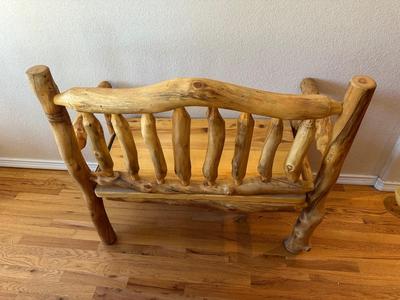 BEAUTIFUL LOG BENCH WITH BACK AND ARMS