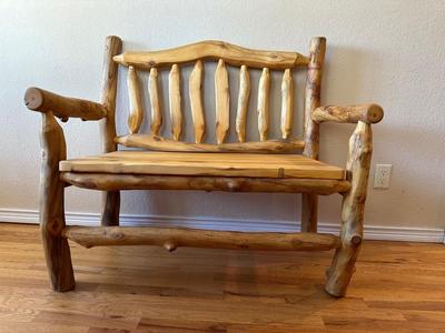 BEAUTIFUL LOG BENCH WITH BACK AND ARMS