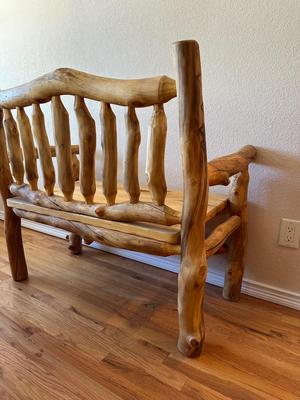 BEAUTIFUL LOG BENCH WITH BACK AND ARMS